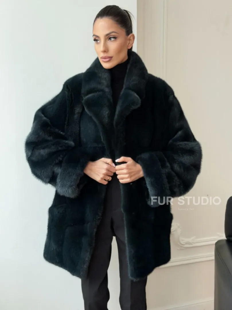 Зеленая норковая шуба - жакет - фото 6