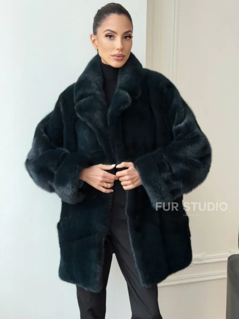 Зеленая норковая шуба - жакет - фото 4