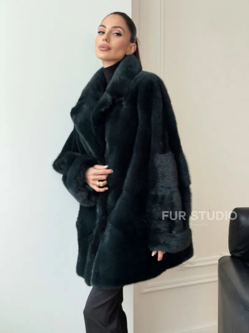 Зеленая норковая шуба - жакет - фото 8