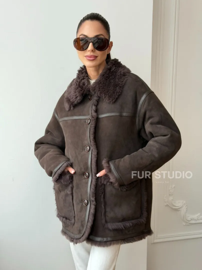 Двухсторонняя дубленка - мех тиградо - фото 13