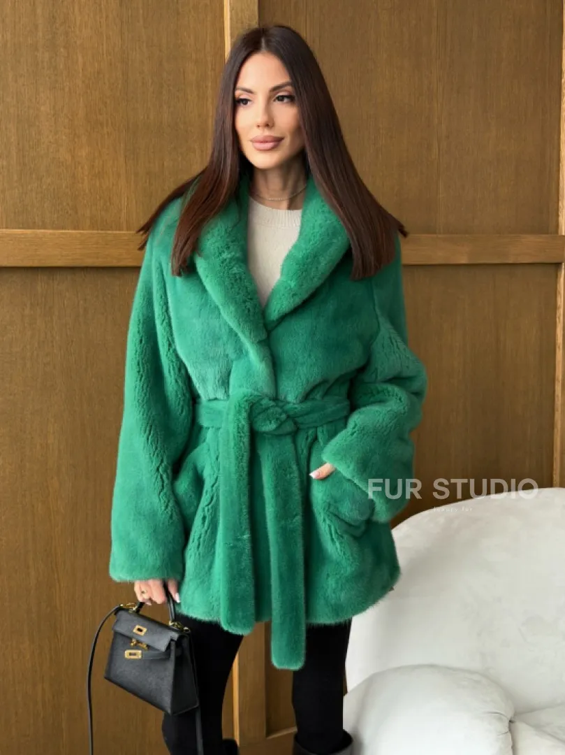Шуба из плюшевой норки VELVEТ - изумруд