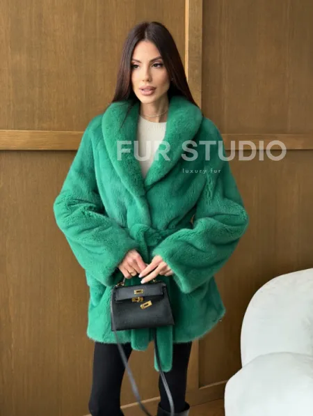 Шуба из плюшевой норки VELVEТ - изумруд - фото 12