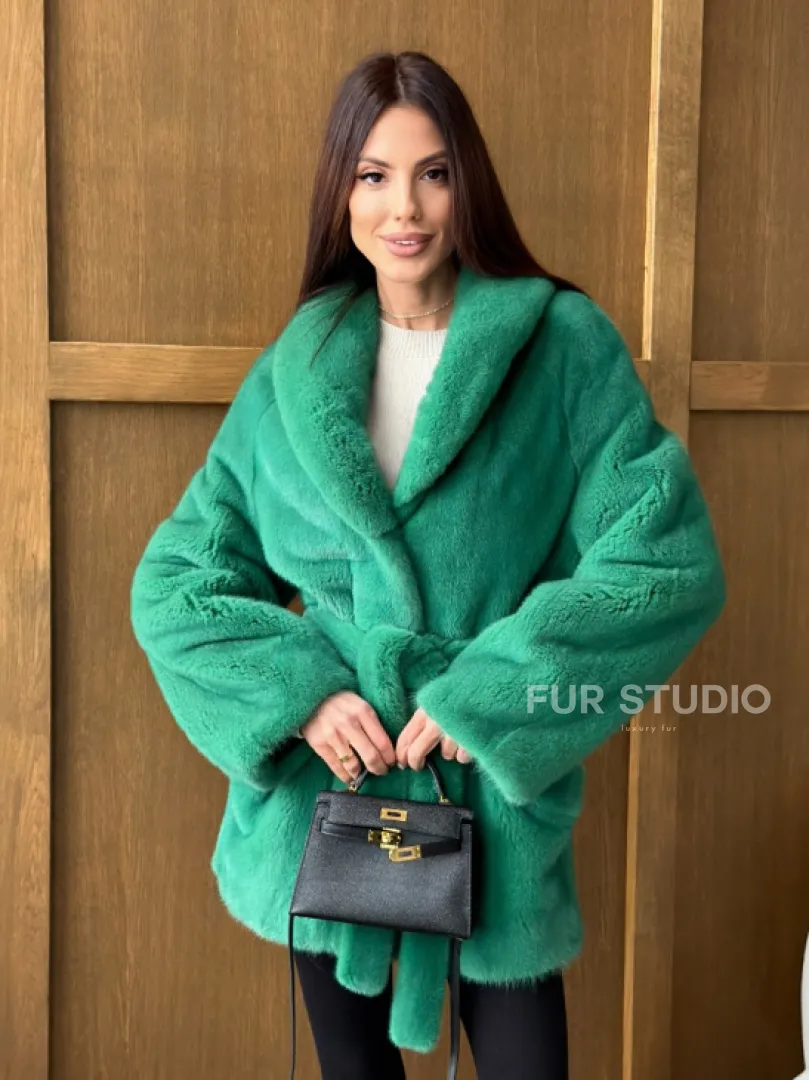 Шуба из плюшевой норки VELVEТ - изумруд