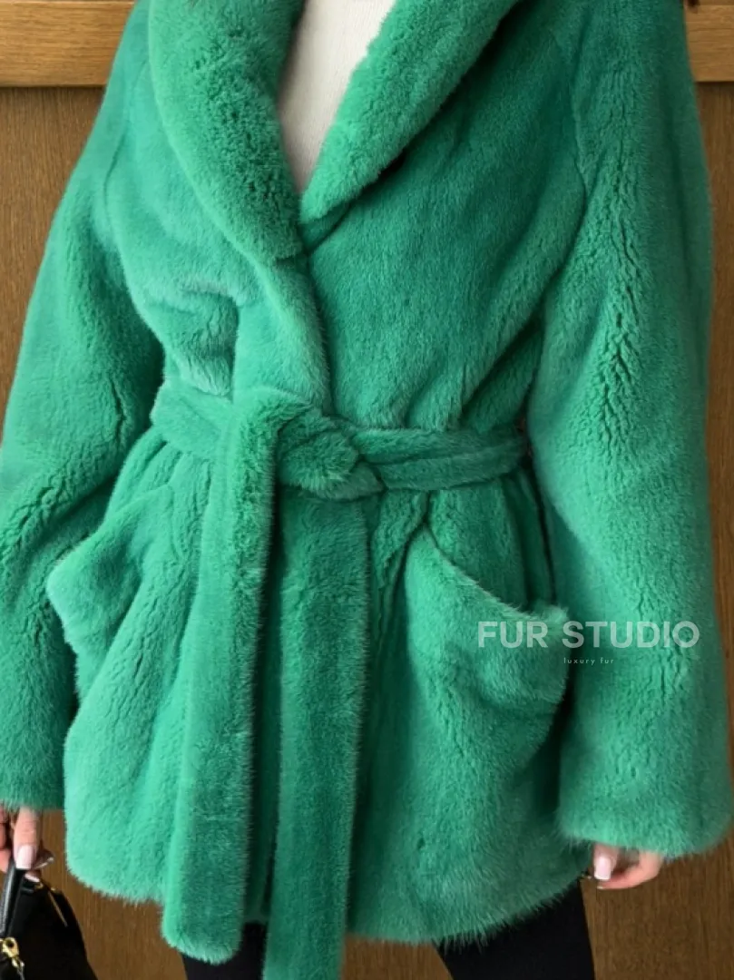Шуба из плюшевой норки VELVEТ - изумруд - фото 1