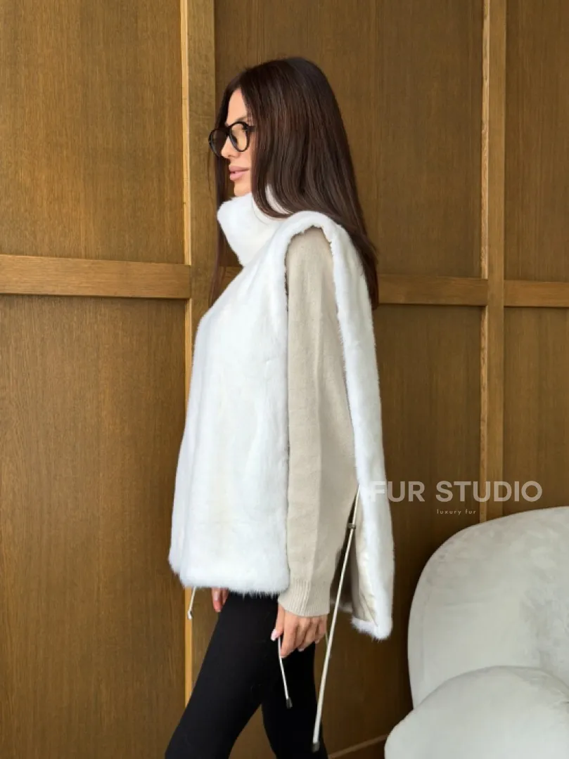 Белая норковая манишка - фото 10