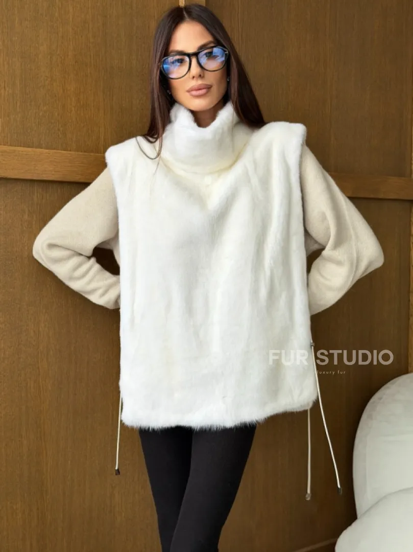 Белая норковая манишка - фото 2