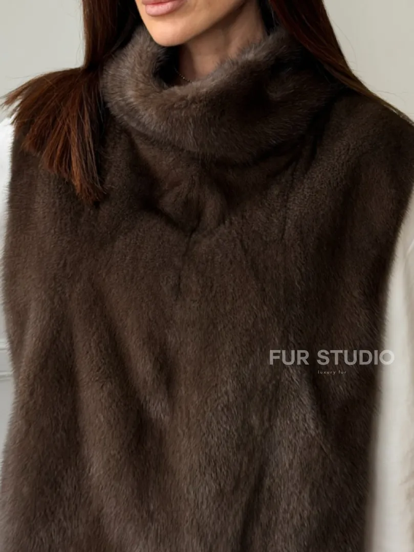 Норковая манишка коричневого цвета - фото 1