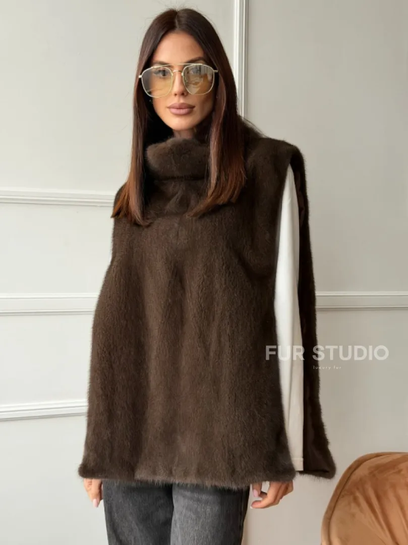 Норковая манишка коричневого цвета - фото 0