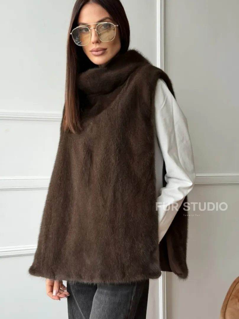 Норковая манишка коричневого цвета