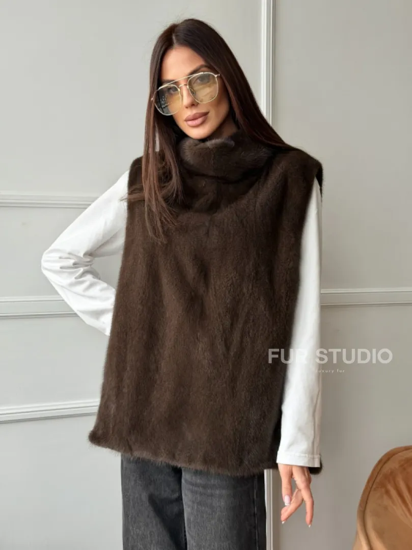 Норковая манишка коричневого цвета