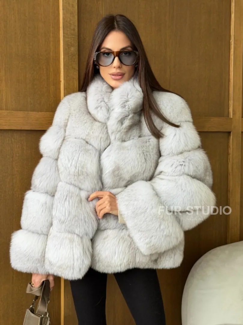 Шуба из натурального песца - стойка воротник
