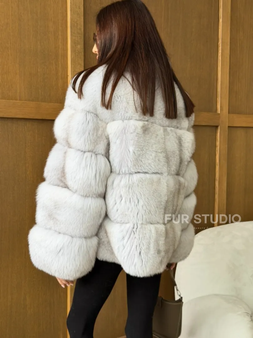 Шуба из натурального песца - стойка воротник