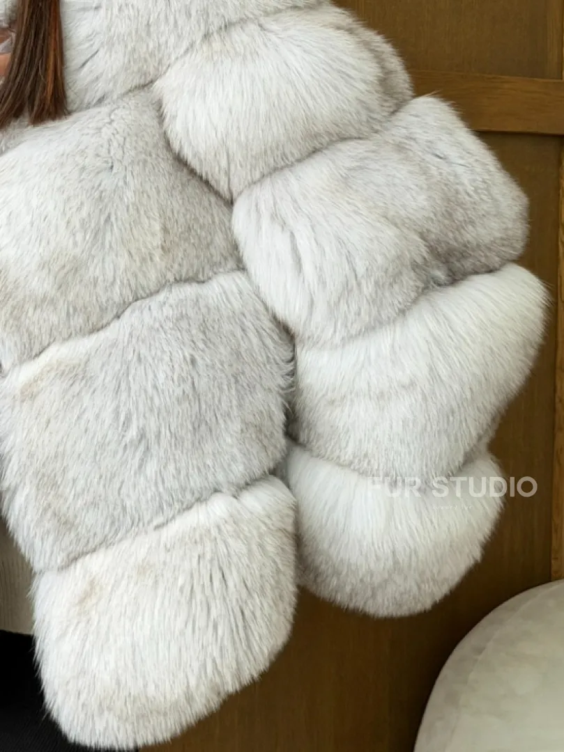 Шуба из натурального песца - стойка воротник - фото 1