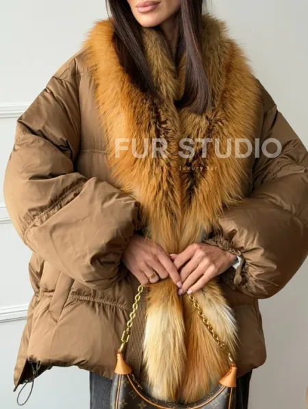 Женский пуховик оверсайз с мехом лисы - фото 2