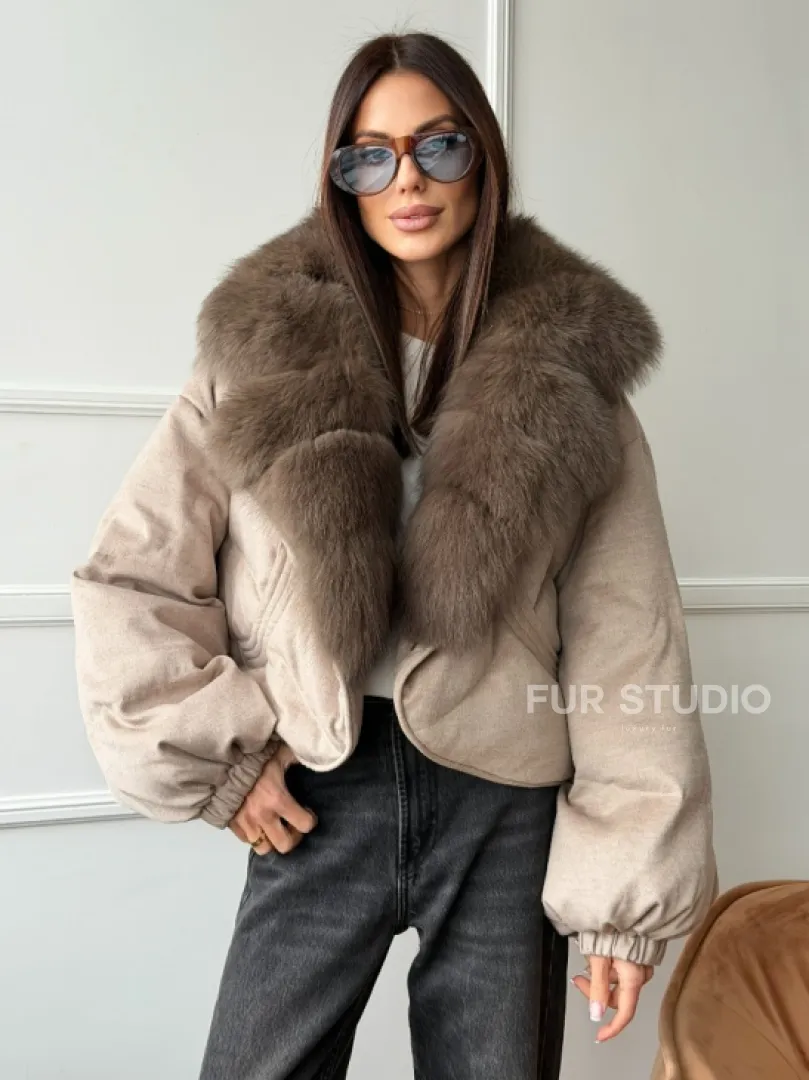 Зимний короткий пуховик с мехом - оверсайз