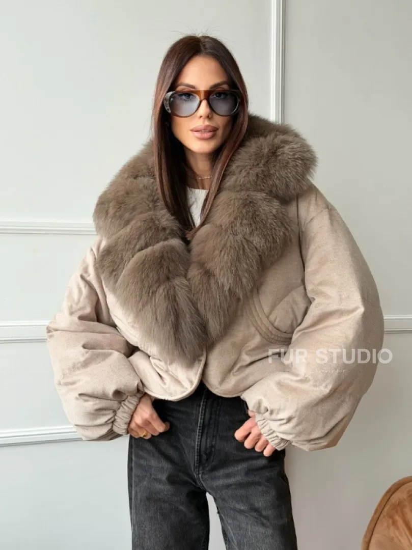 Зимний короткий пуховик с мехом - оверсайз
