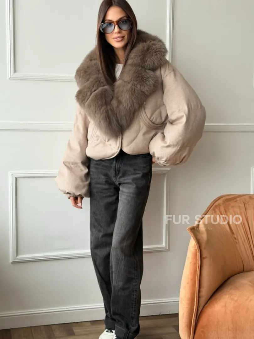 Зимний короткий пуховик с мехом - оверсайз