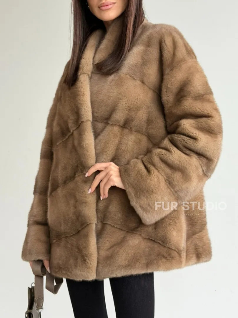 Полушубок пастель мех норка