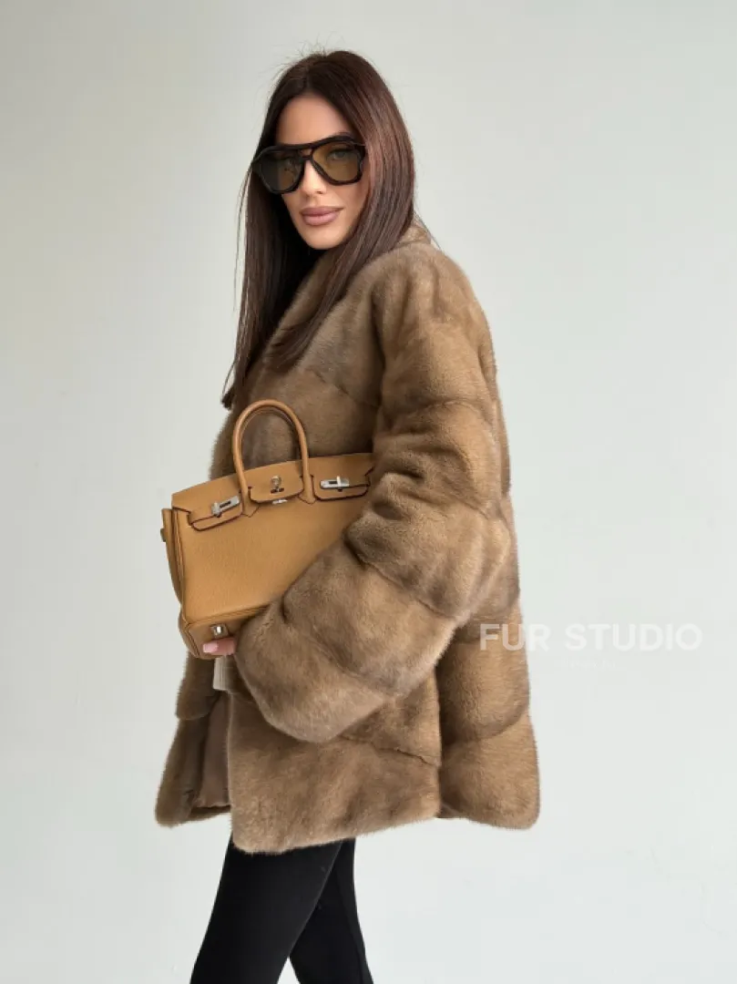 Полушубок пастель мех норка