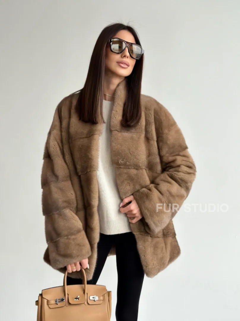 Полушубок пастель мех норка