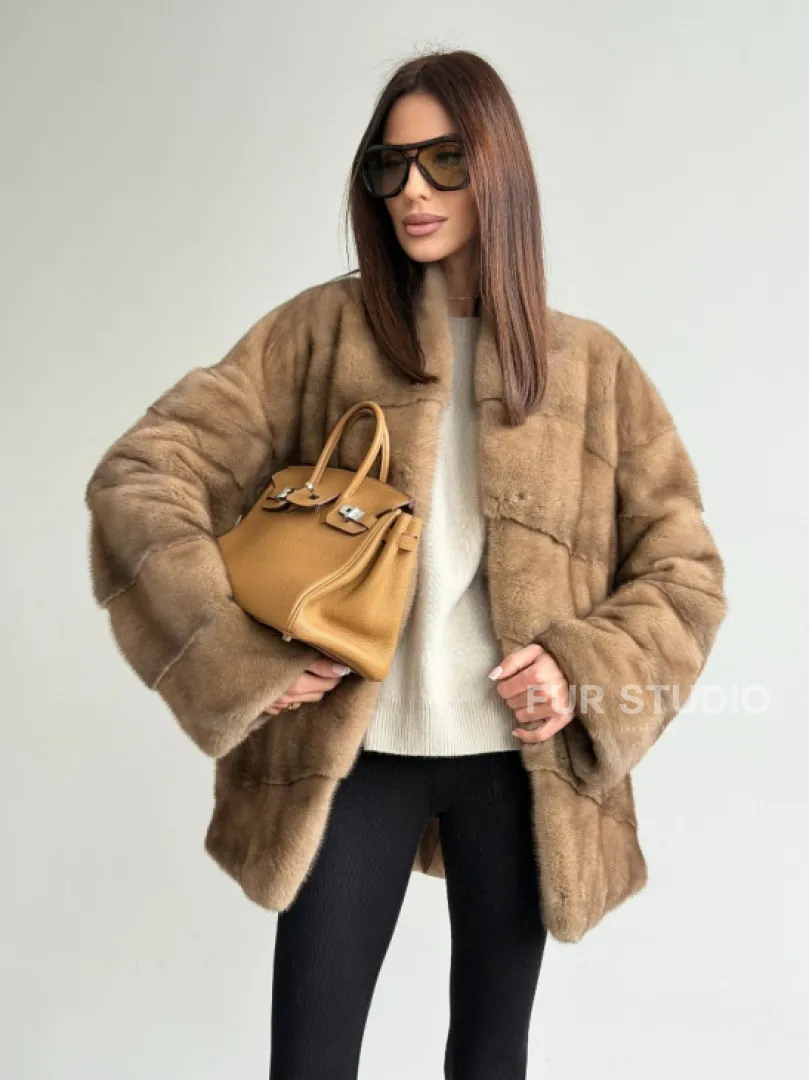 Полушубок пастель мех норка