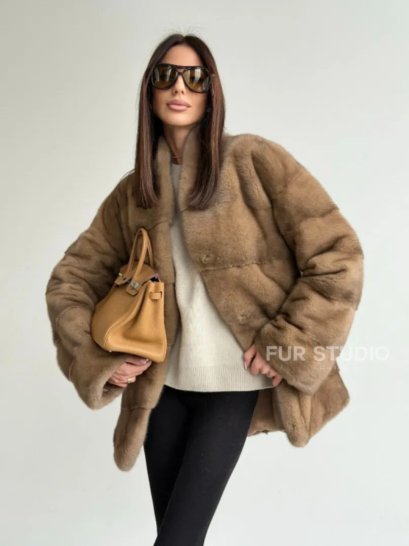 Полушубок пастель мех норка - фото 9