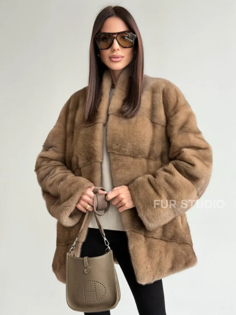 Полушубок пастель мех норка