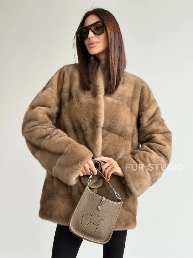 Полушубок пастель мех норка - фото 6