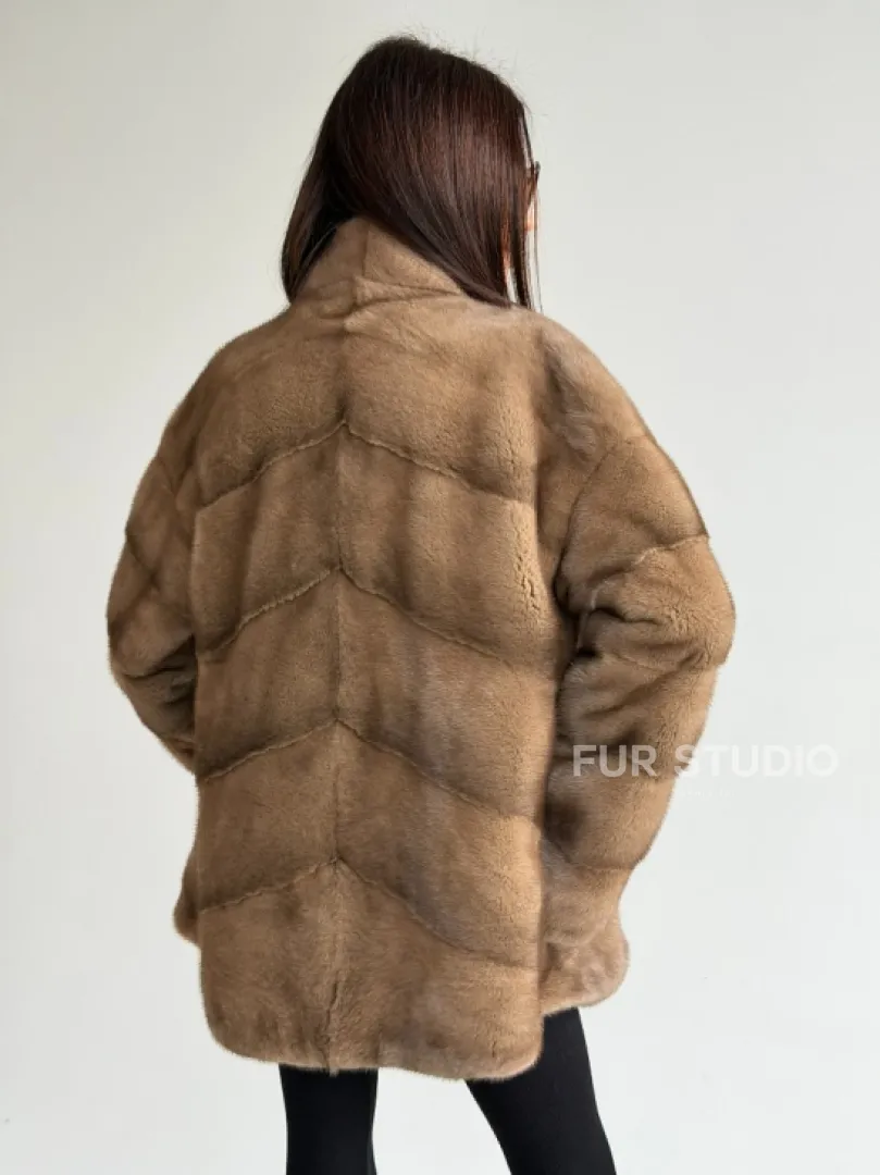 Полушубок пастель мех норка - фото 5