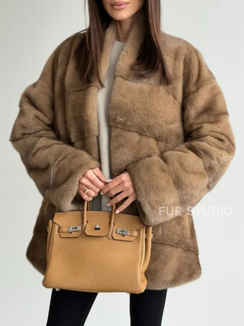 Полушубок пастель мех норка - фото 3