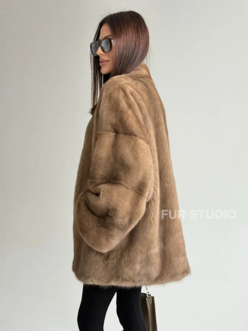 Шуба из аукционного меха норки - пастель