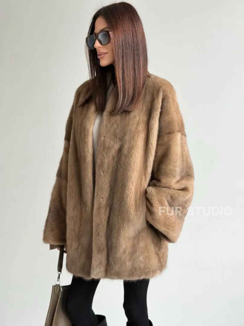 Шуба из аукционного меха норки - пастель - фото 3