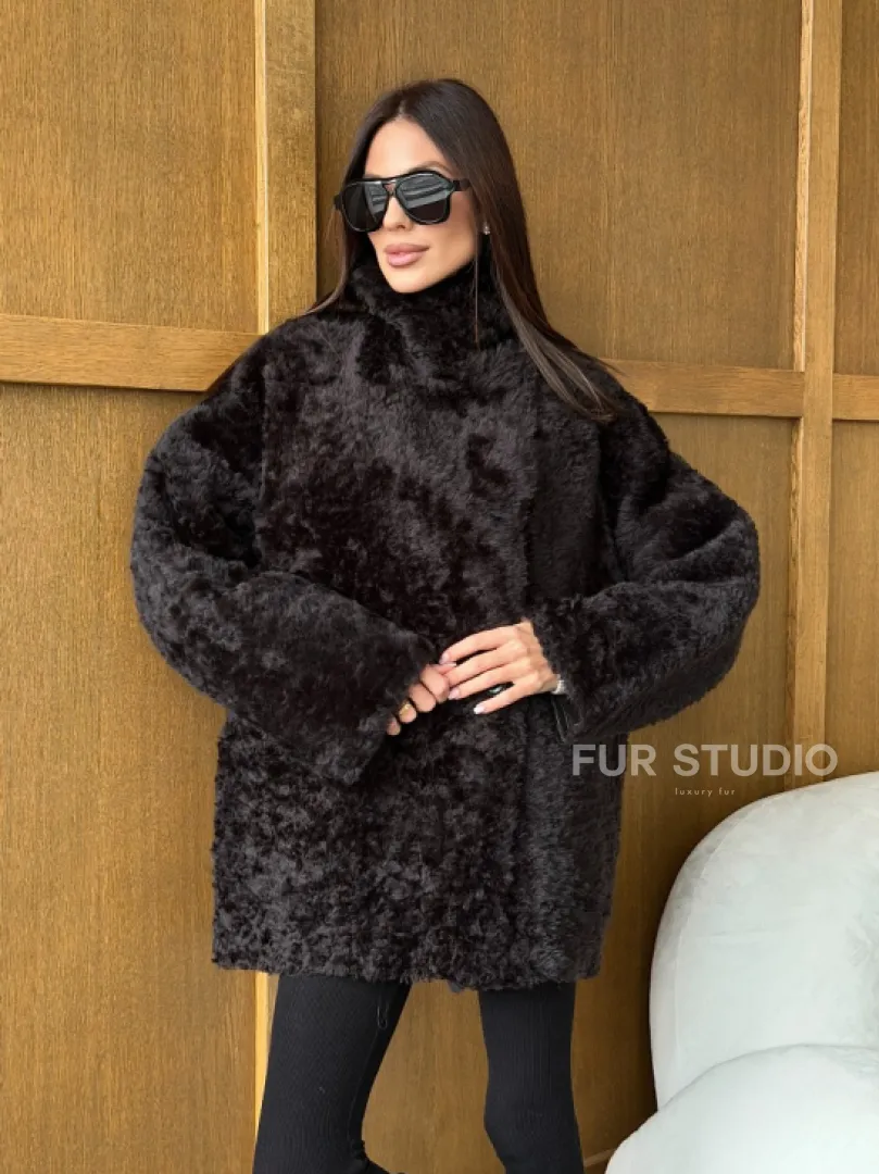 Коричневая двухсторонняя дубленка на овчине тиградо - фото 10