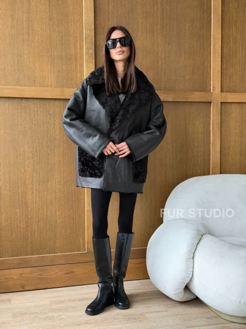 Коричневая двухсторонняя дубленка на овчине тиградо - фото 13