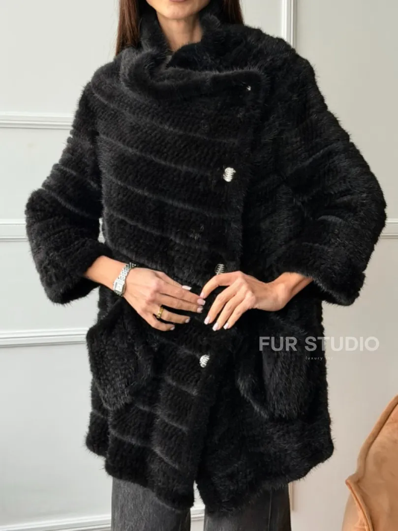 Меховое пальто из вязаной норки