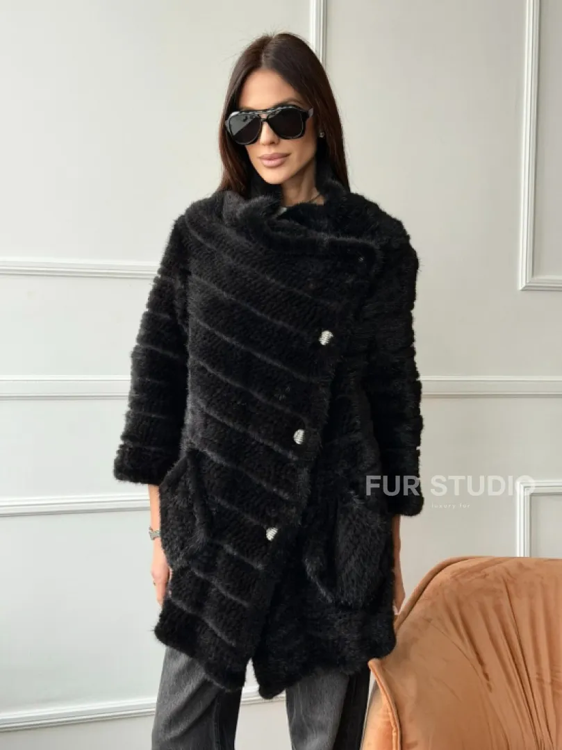 Меховое пальто из вязаной норки - фото 9