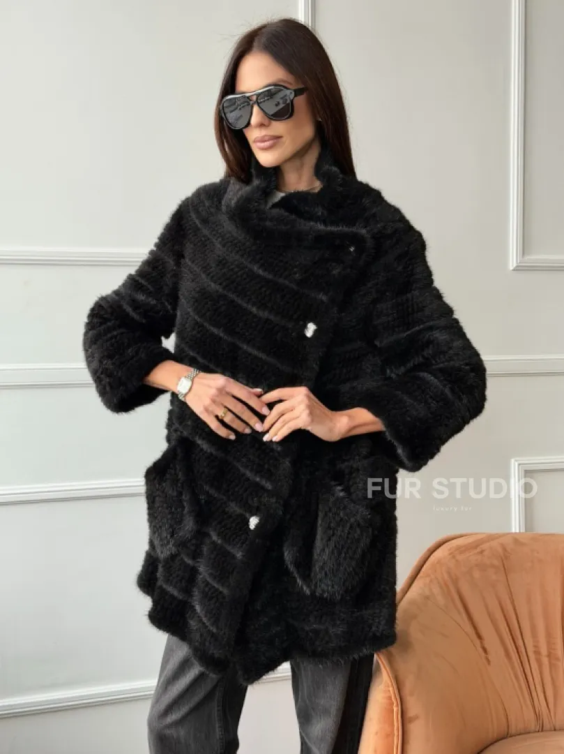 Меховое пальто из вязаной норки