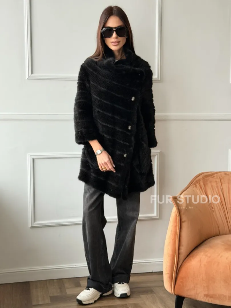 Меховое пальто из вязаной норки