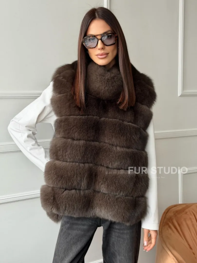 Меховая манишка под соболь из песца - фото 0