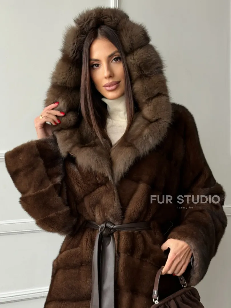 Шуба норка - кимоно с капюшоном