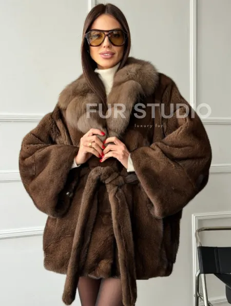 Полушубок автоледи норковый - воротник куница - фото 4