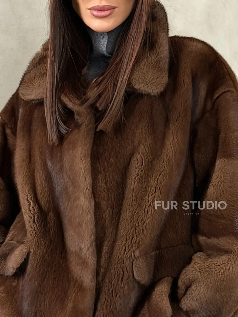 Короткая норковая шуба под соболь