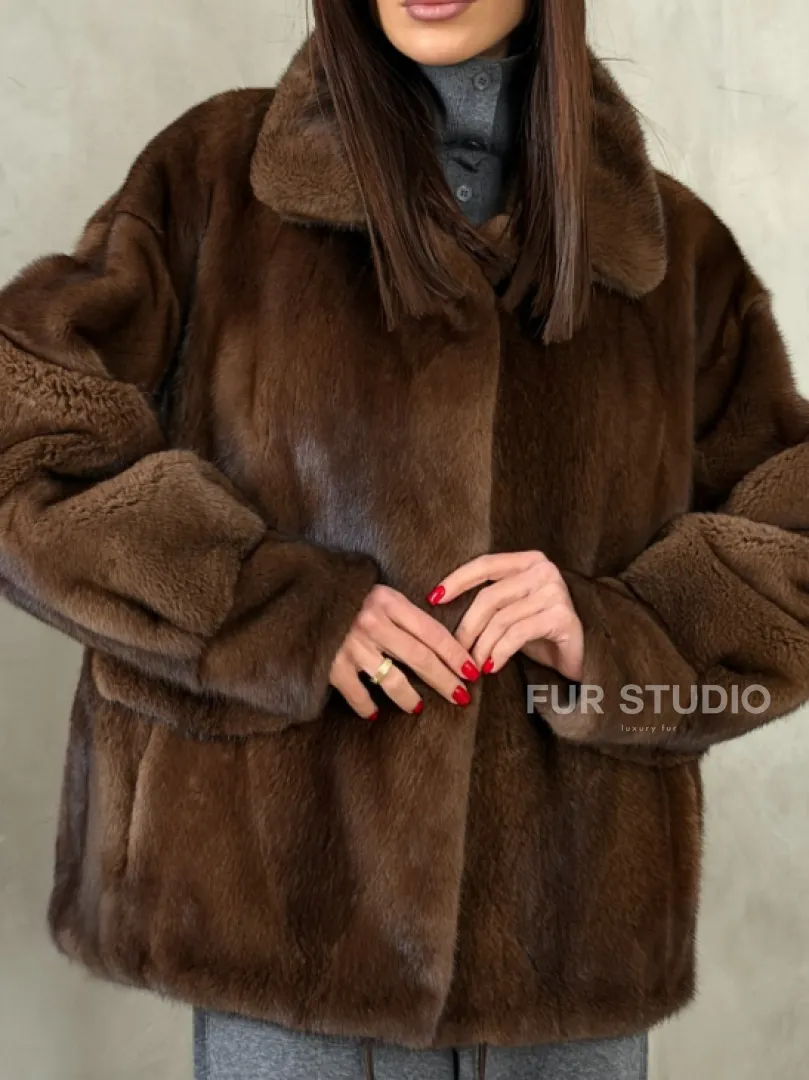 Короткая норковая шуба под соболь