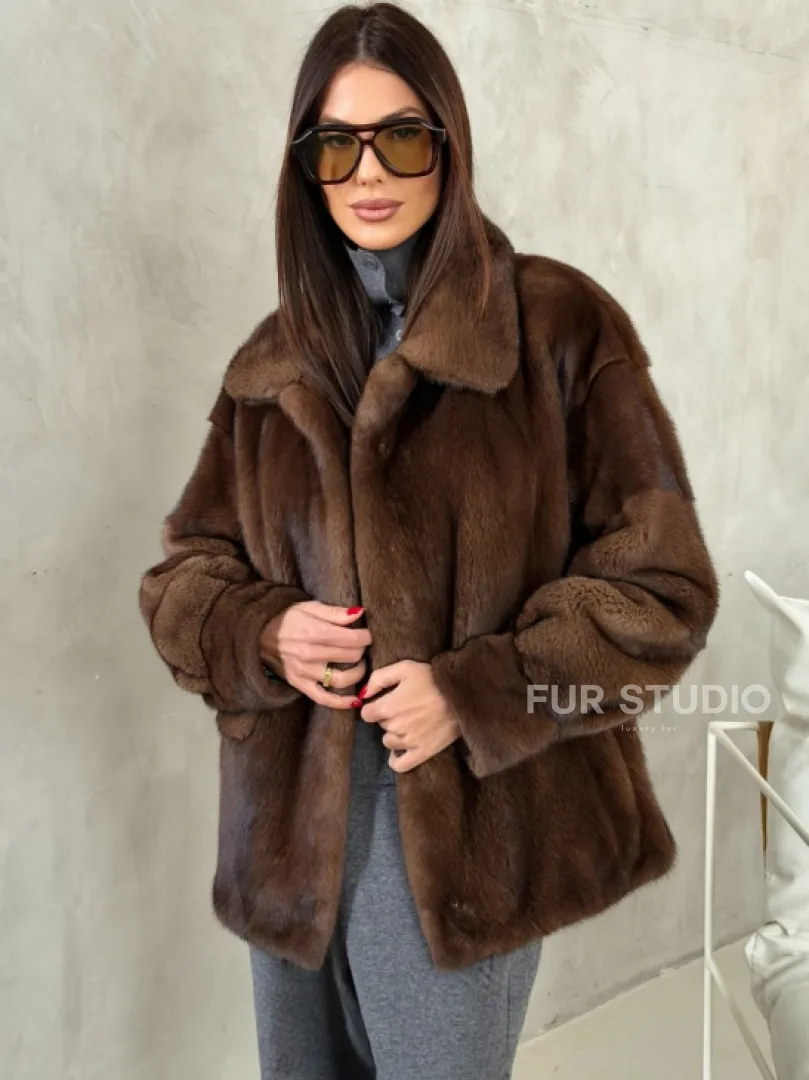 Короткая норковая шуба под соболь