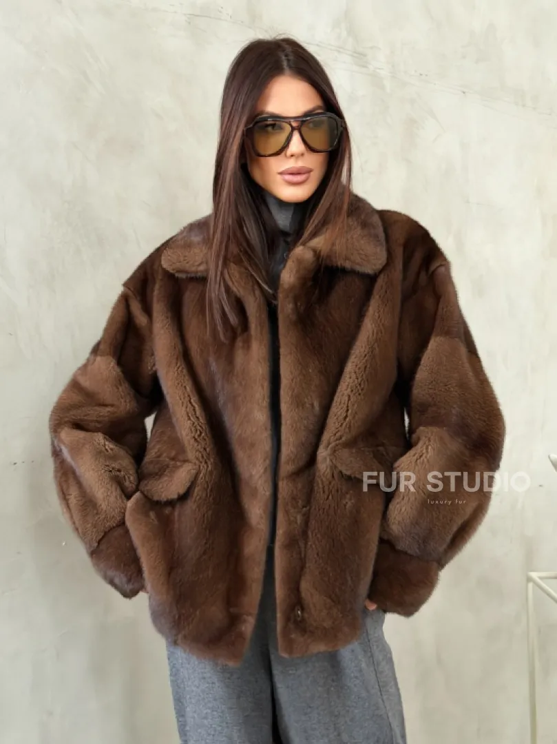 Короткая норковая шуба под соболь