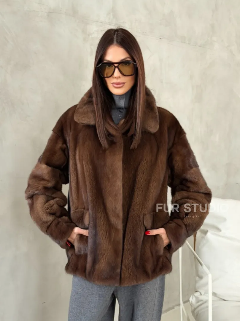 Короткая норковая шуба под соболь