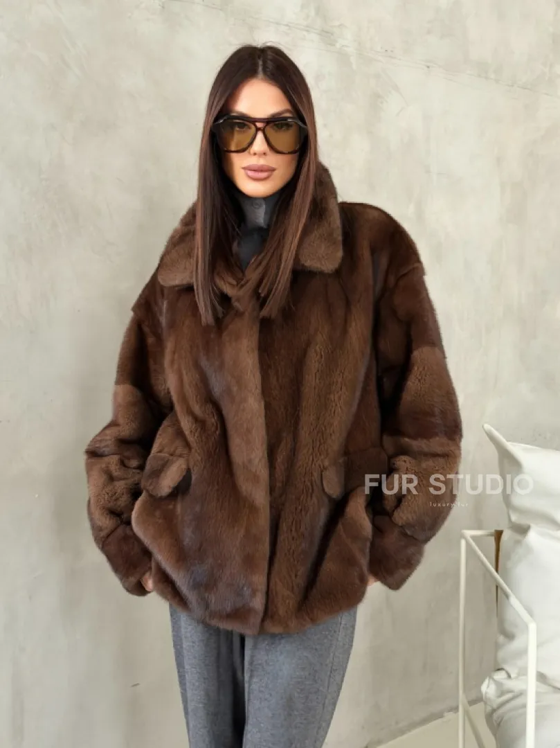 Короткая норковая шуба под соболь