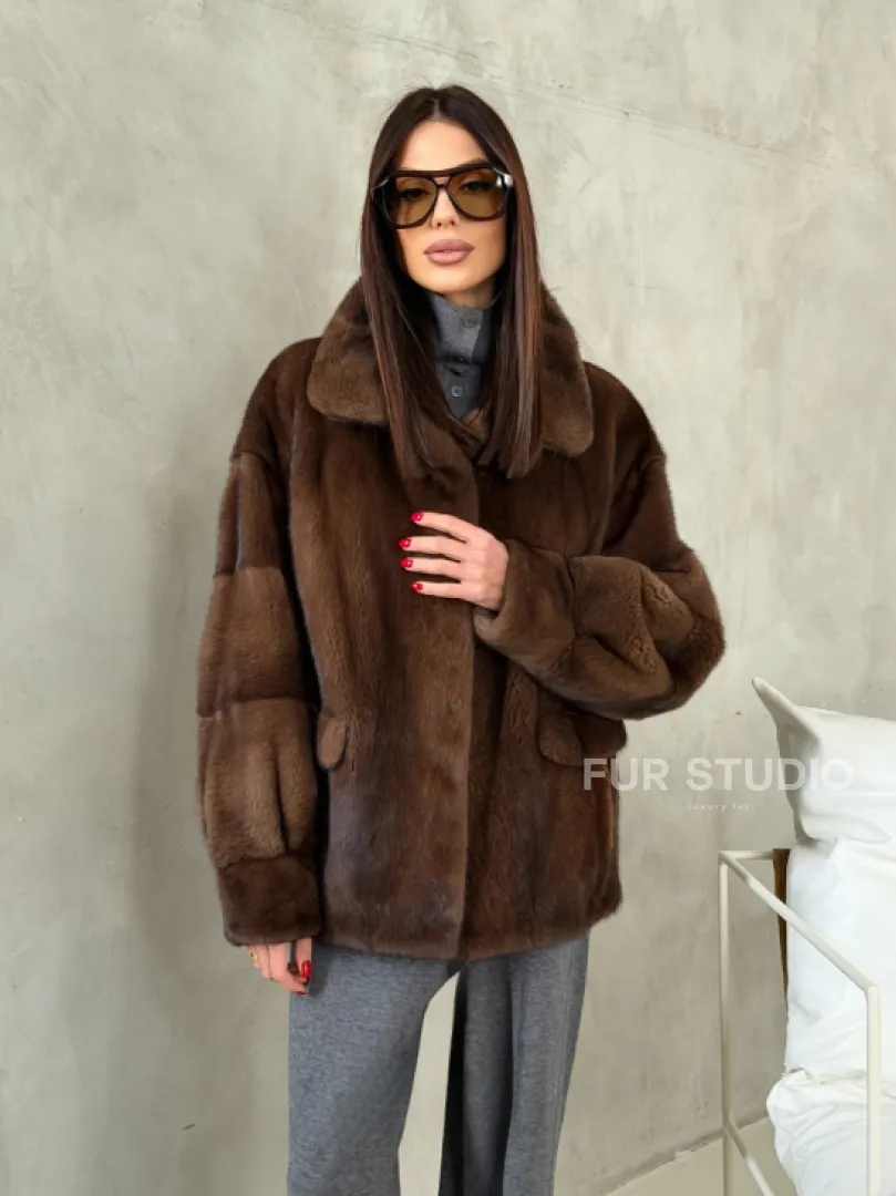 Короткая норковая шуба под соболь