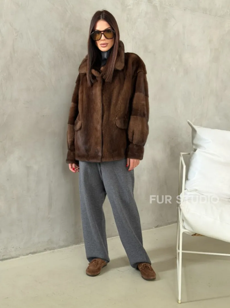 Короткая норковая шуба под соболь