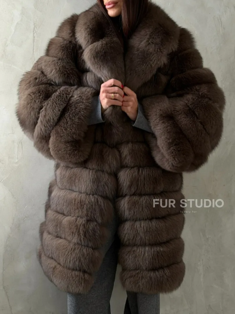 Шуба из песца под соболь - английский воротник